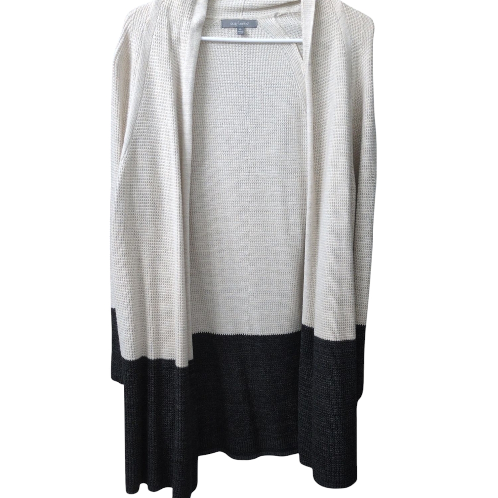 Color-Block Open-Front Cardigan Sweater with Soft Knit Drape